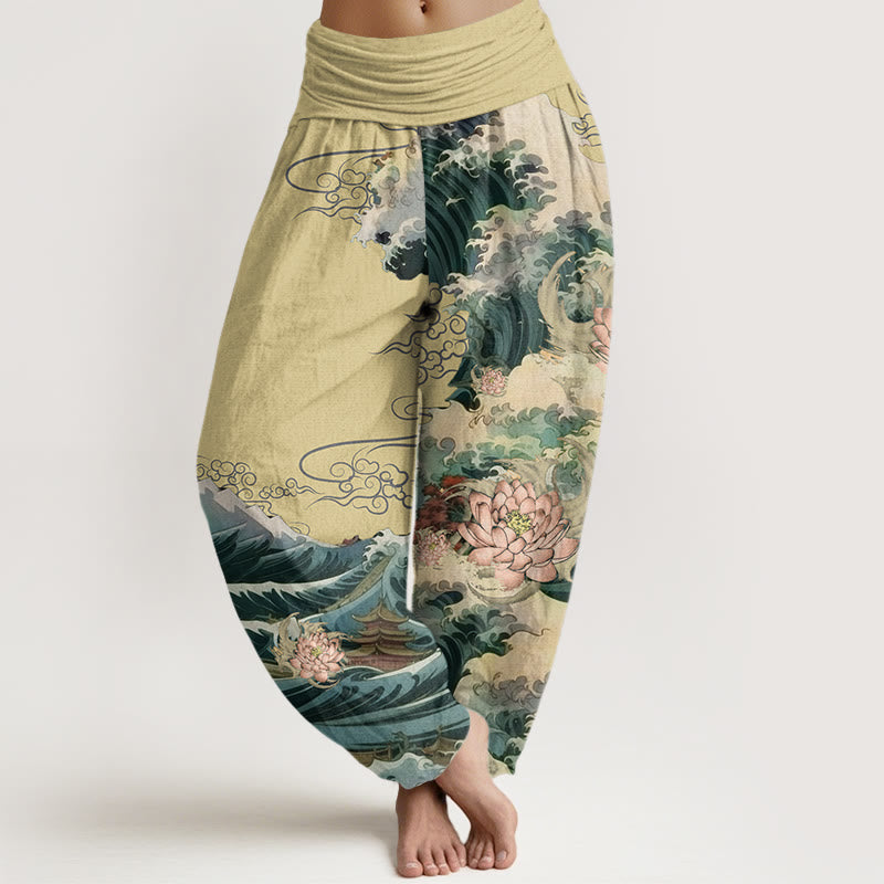 Breathable Cotton Lotus Pattern Mindful Meditation Harem Pants