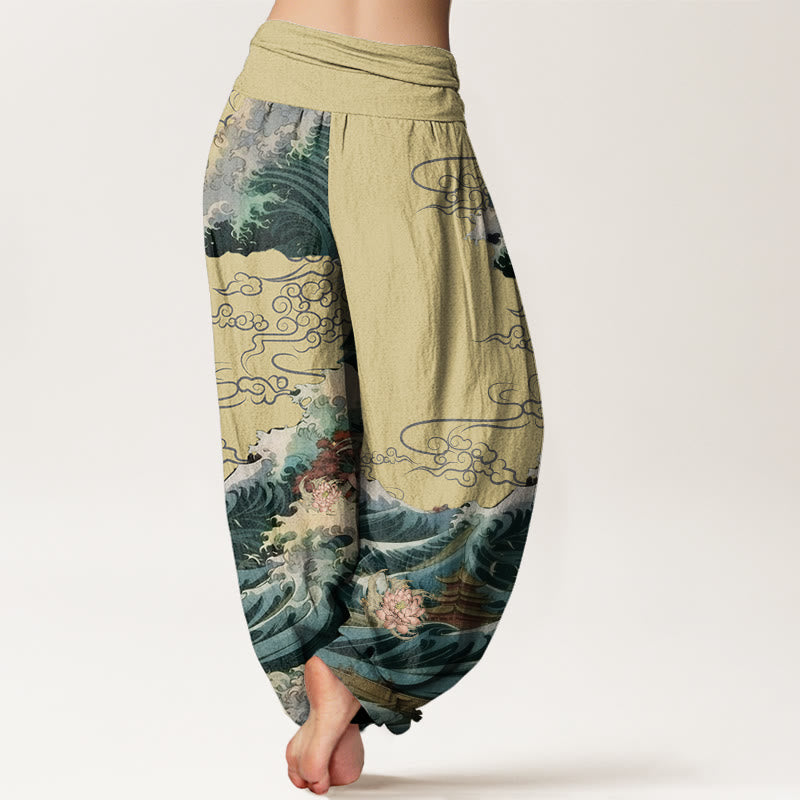 Breathable Cotton Lotus Pattern Mindful Meditation Harem Pants