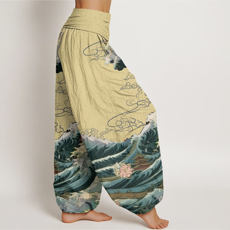Breathable Cotton Lotus Pattern Mindful Meditation Harem Pants