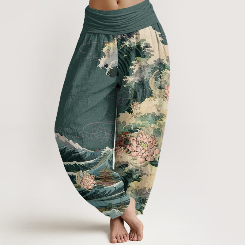 Breathable Cotton Lotus Pattern Mindful Meditation Harem Pants