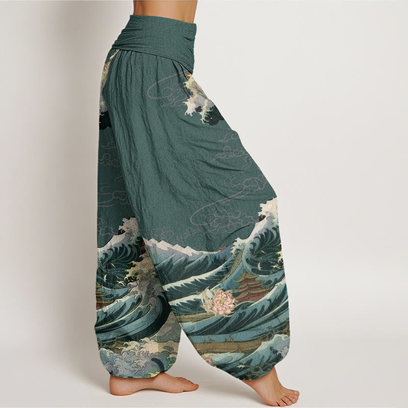 Breathable Cotton Lotus Pattern Mindful Meditation Harem Pants