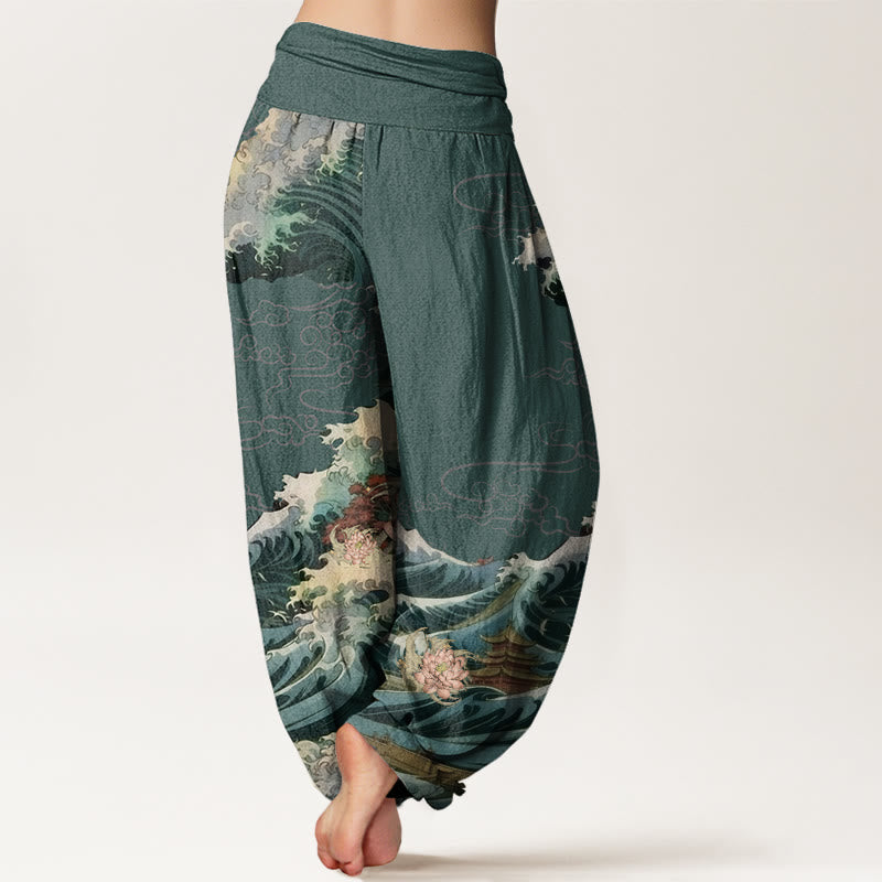 Breathable Cotton Lotus Pattern Mindful Meditation Harem Pants
