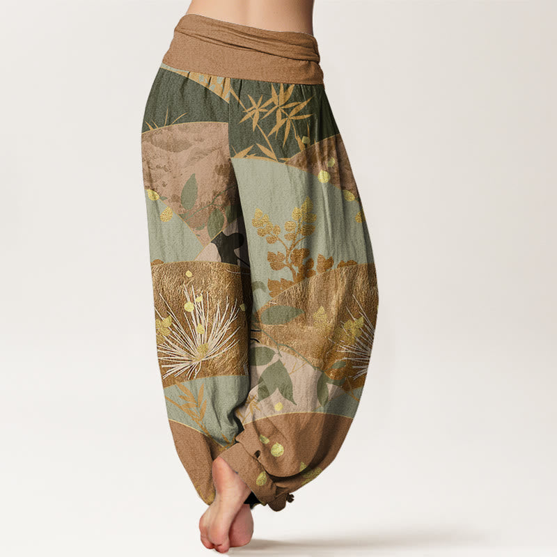 Cotton Botanical Pleated Waist Meditation Harem Pants
