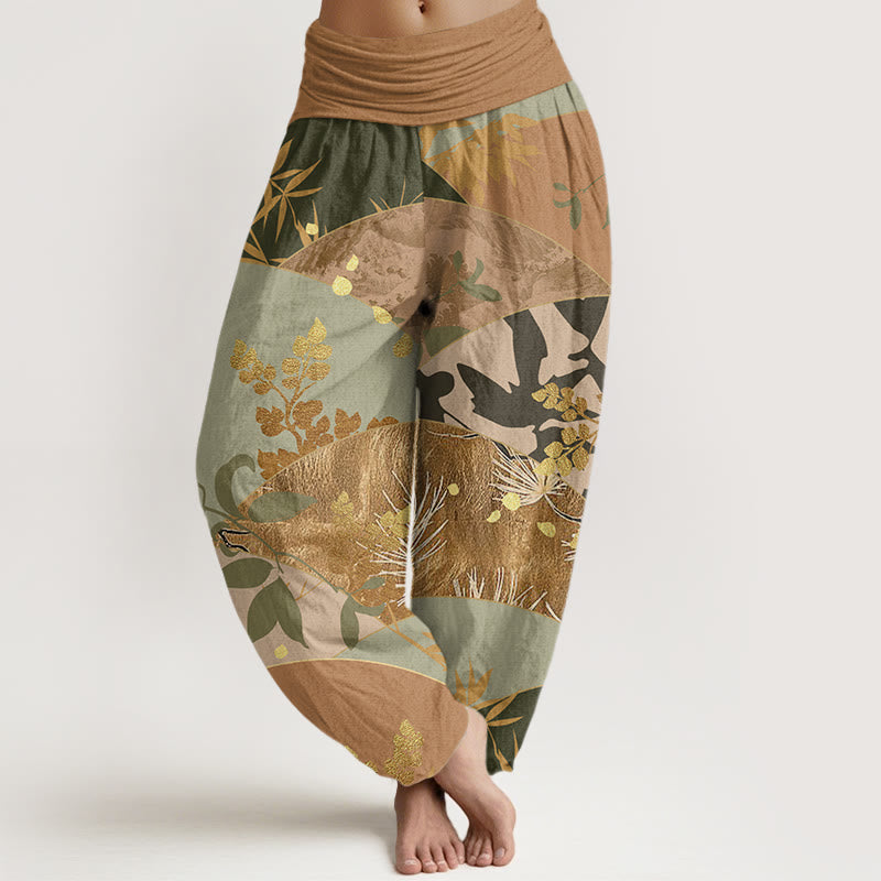 Cotton Botanical Pleated Waist Meditation Harem Pants