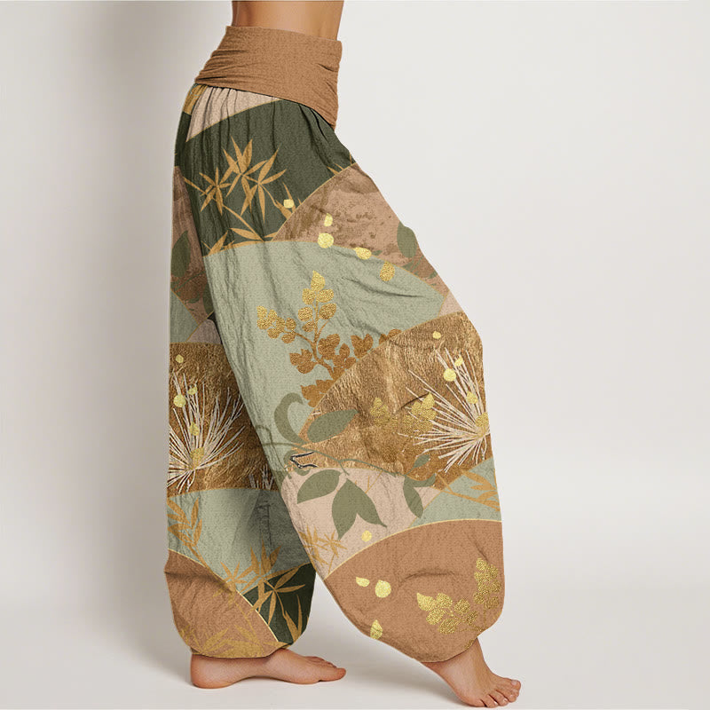 Cotton Botanical Pleated Waist Meditation Harem Pants