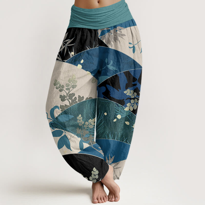 Cotton Botanical Pleated Waist Meditation Harem Pants