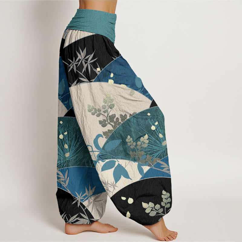 Cotton Botanical Pleated Waist Meditation Harem Pants