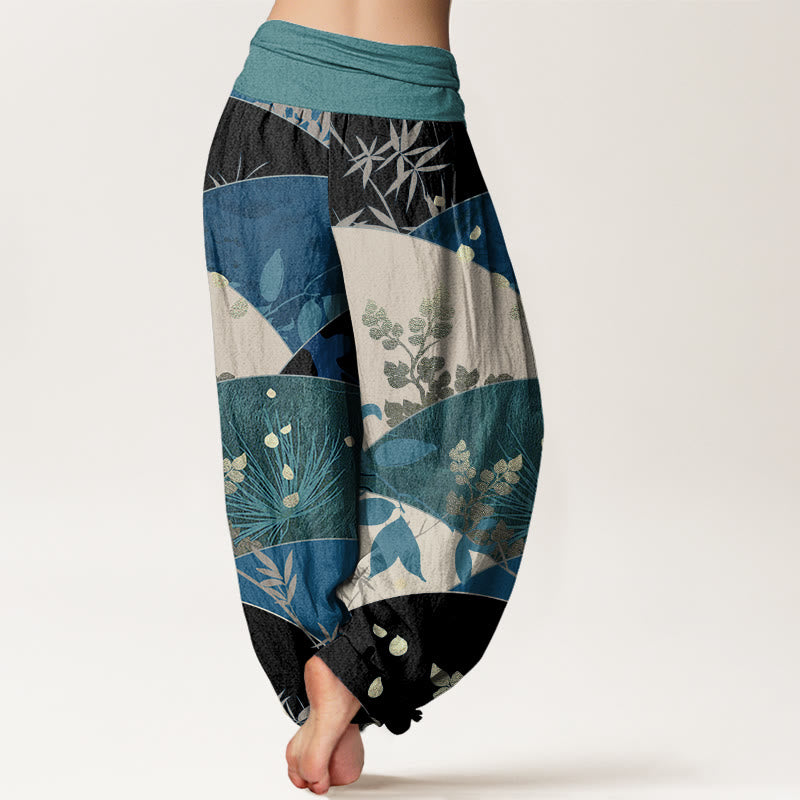 Cotton Botanical Pleated Waist Meditation Harem Pants