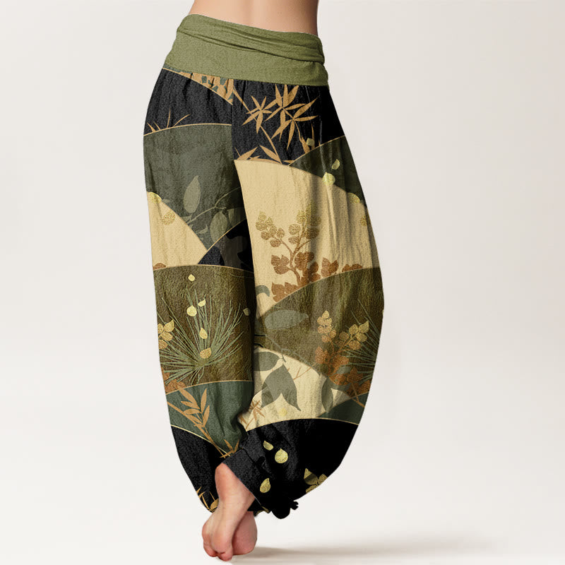 Cotton Botanical Pleated Waist Meditation Harem Pants