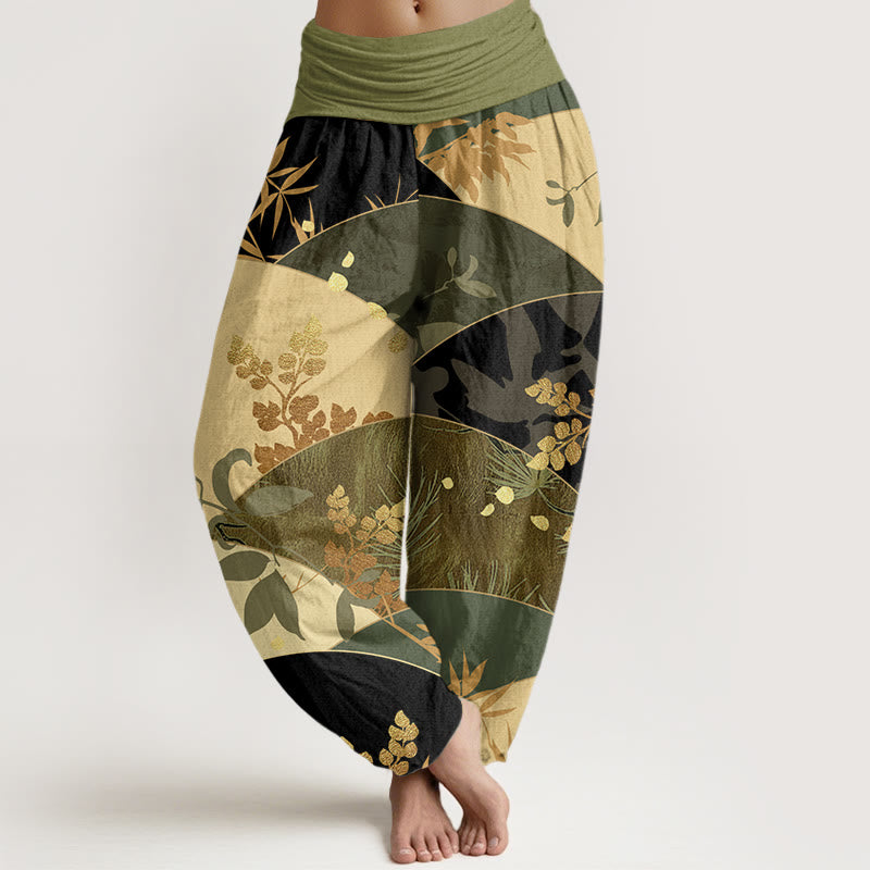 Cotton Botanical Pleated Waist Meditation Harem Pants