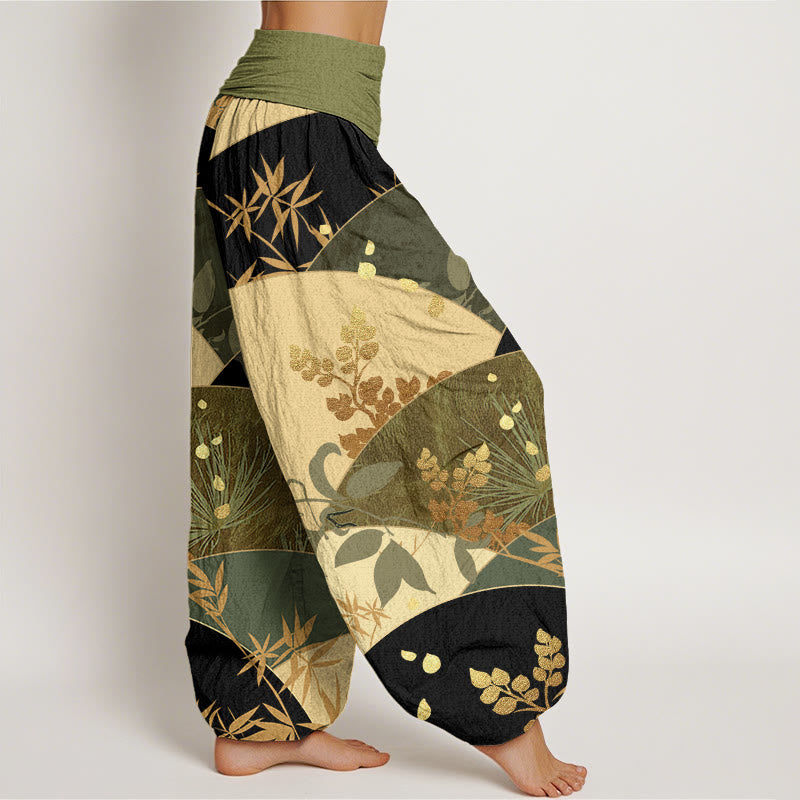 Cotton Botanical Pleated Waist Meditation Harem Pants
