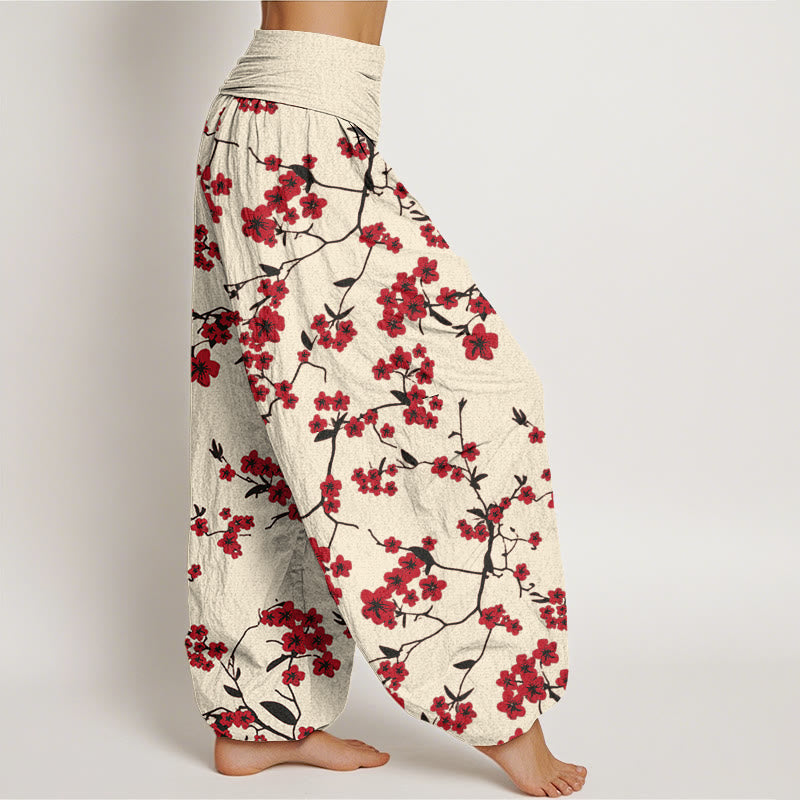 Cotton Peach Blossom Print Relaxed Meditation Harem Pants
