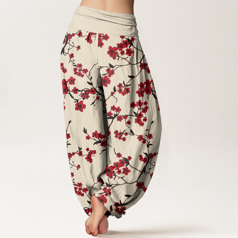 Cotton Peach Blossom Print Relaxed Meditation Harem Pants
