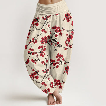 Cotton Peach Blossom Print Relaxed Meditation Harem Pants