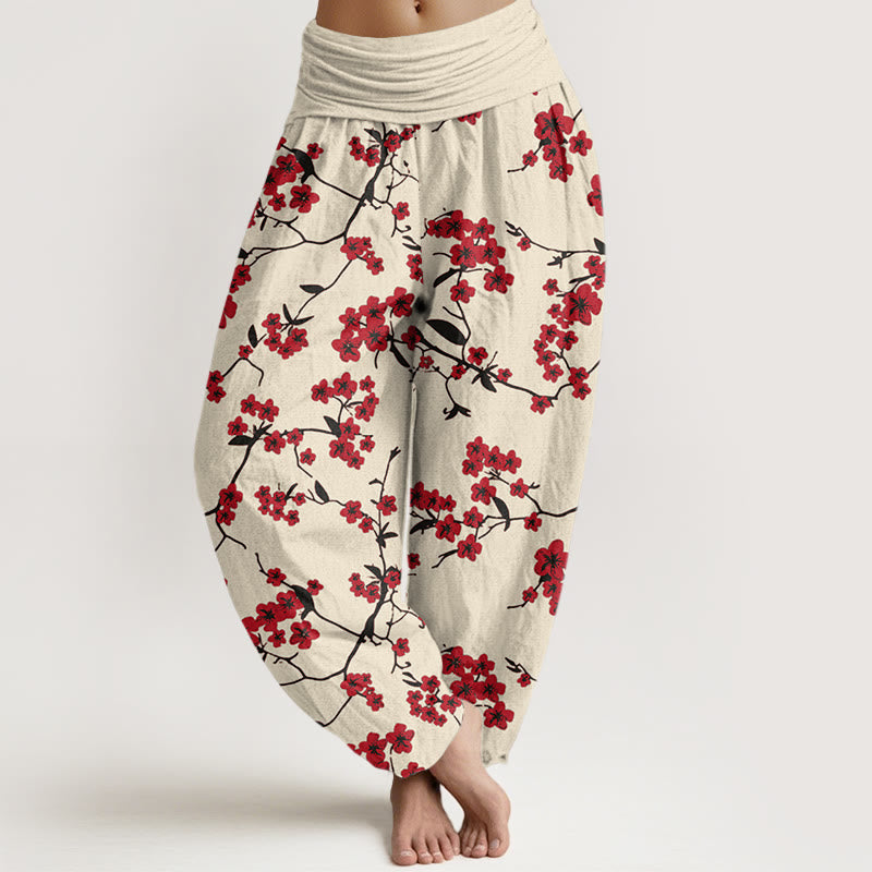 Cotton Peach Blossom Print Relaxed Meditation Harem Pants