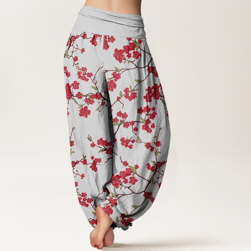 Cotton Peach Blossom Print Relaxed Meditation Harem Pants