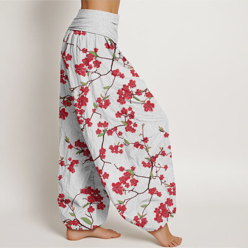 Cotton Peach Blossom Print Relaxed Meditation Harem Pants