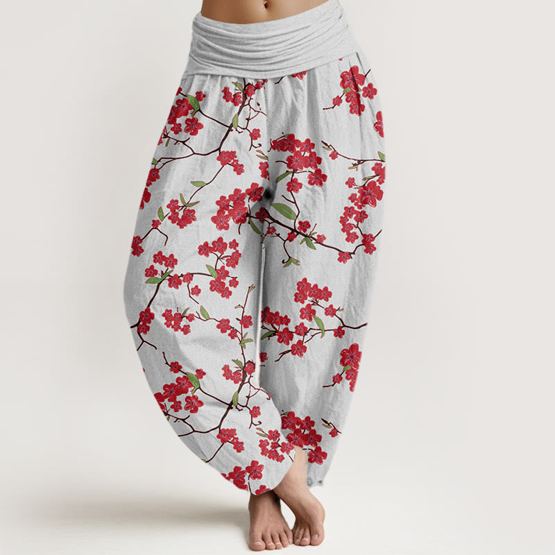 Cotton Peach Blossom Print Relaxed Meditation Harem Pants