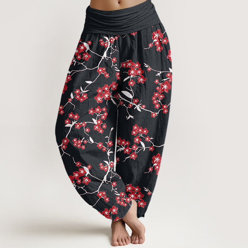 Cotton Peach Blossom Print Relaxed Meditation Harem Pants