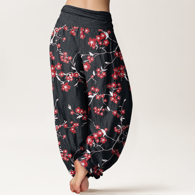 Cotton Peach Blossom Print Relaxed Meditation Harem Pants
