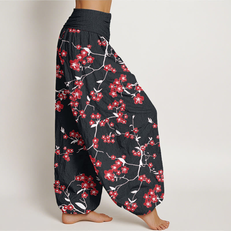 Cotton Peach Blossom Print Relaxed Meditation Harem Pants