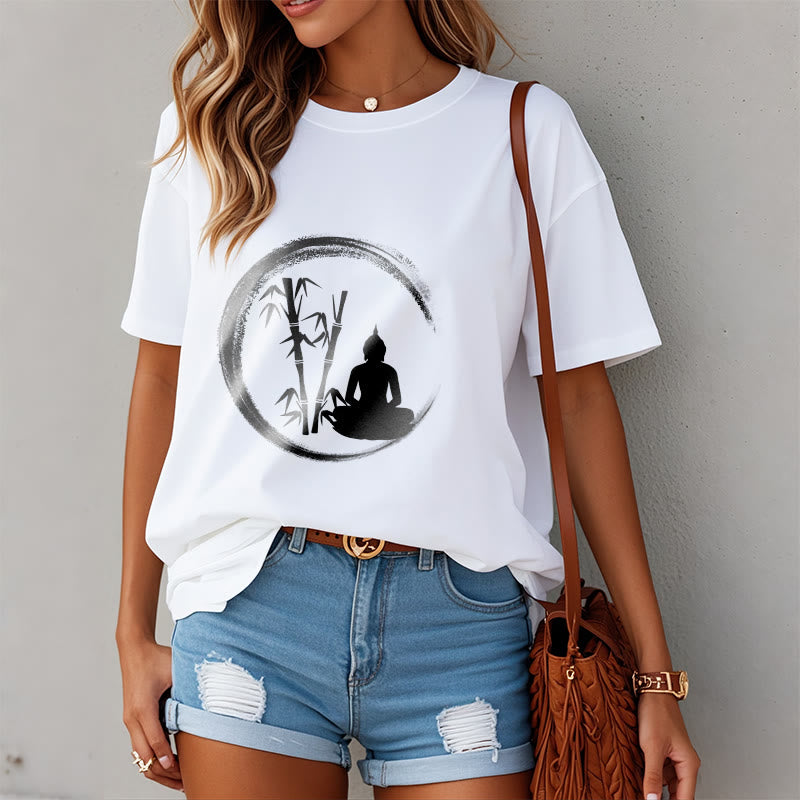 Zen Buddha Statue Sitting Bamboo Meditation Tee T-shirt