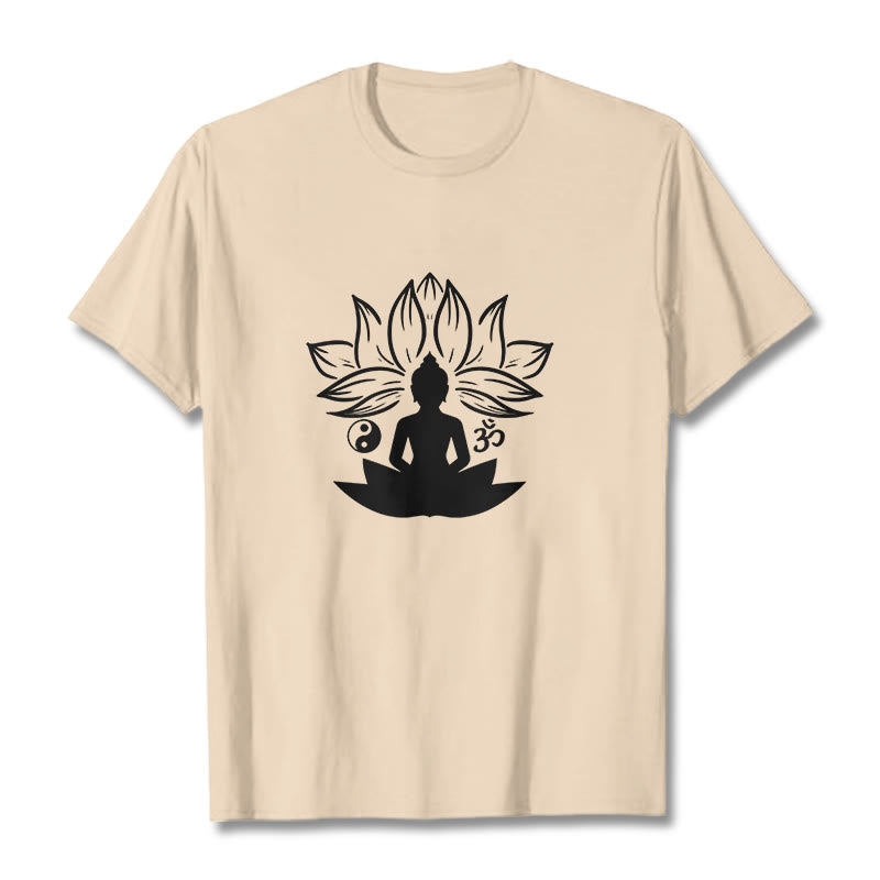Soft Cotton Regular Fit Om Lotus Meditation T-Shirt
