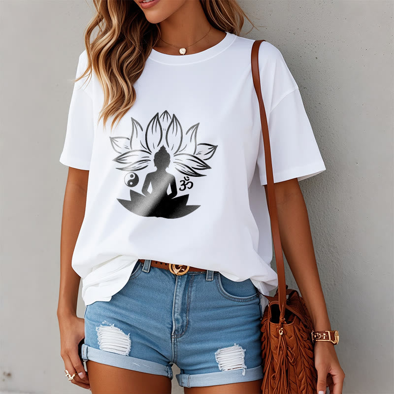Soft Cotton Regular Fit Om Lotus Meditation T-Shirt