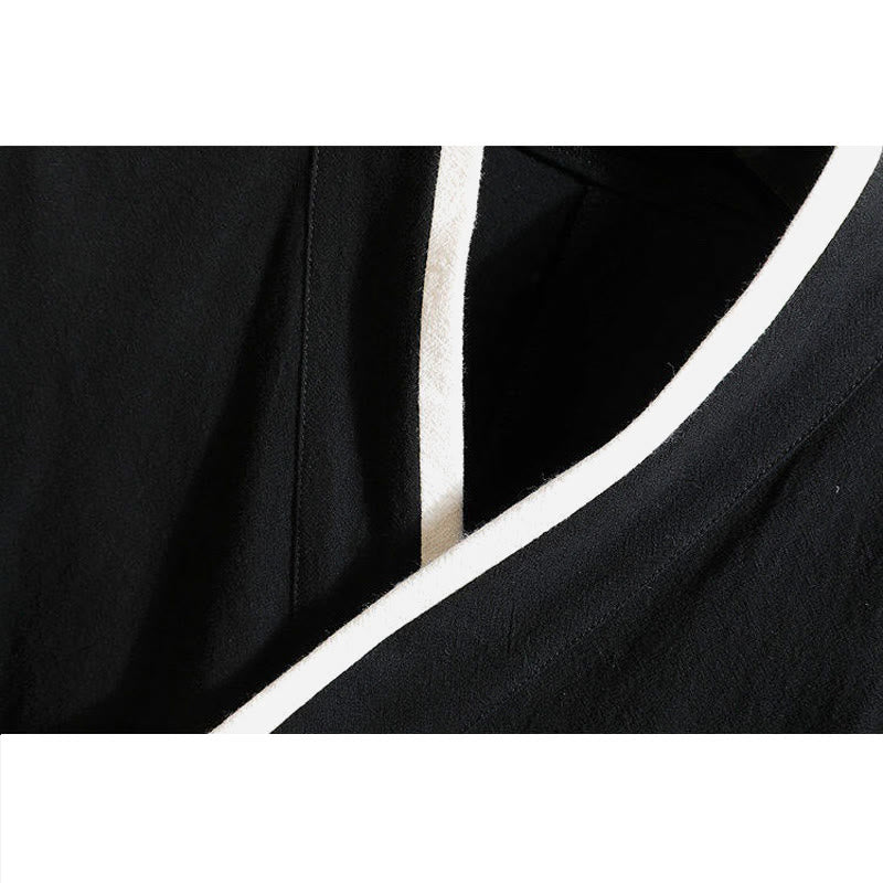 Cotton Linen Side-Lace Crane Meditation Shirt