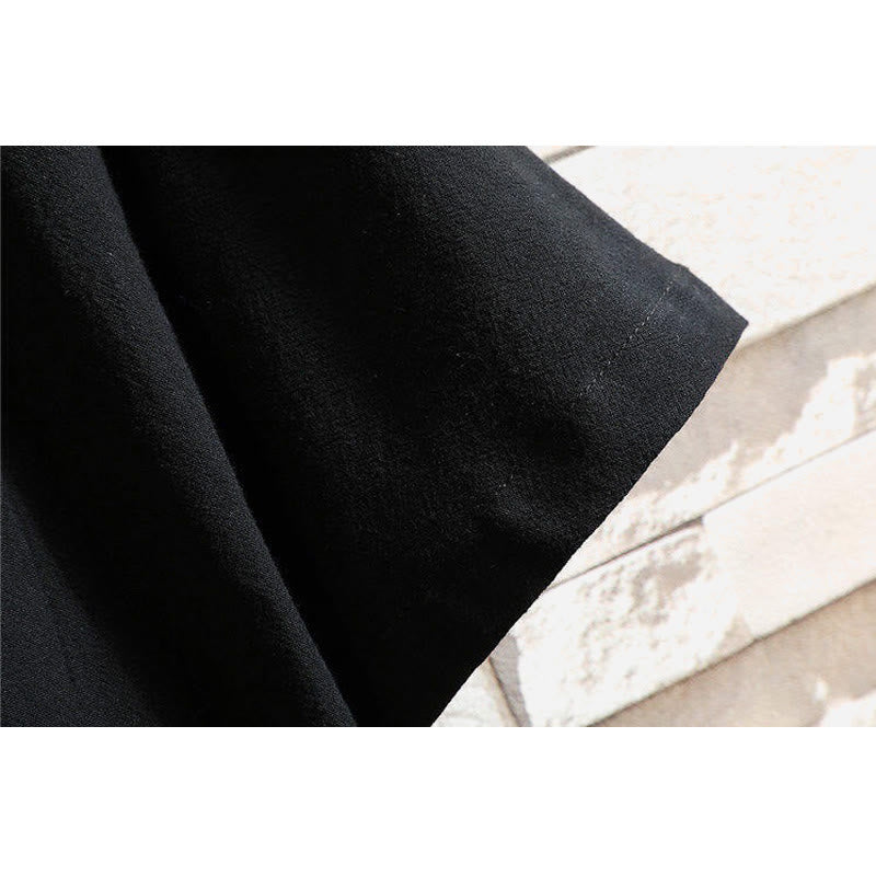 Cotton Linen Side-Lace Crane Meditation Shirt