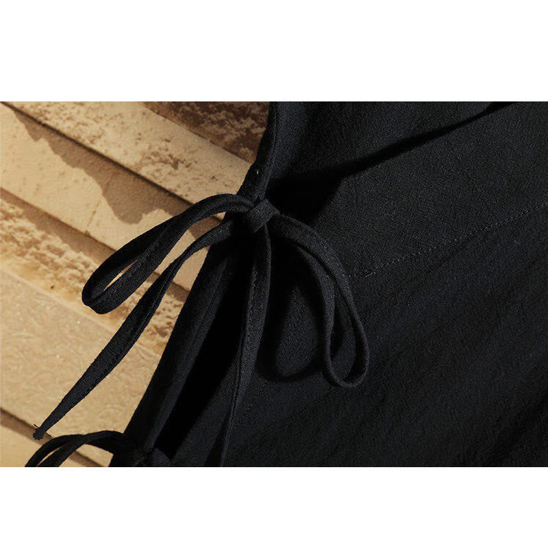 Cotton Linen Side-Lace Crane Meditation Shirt