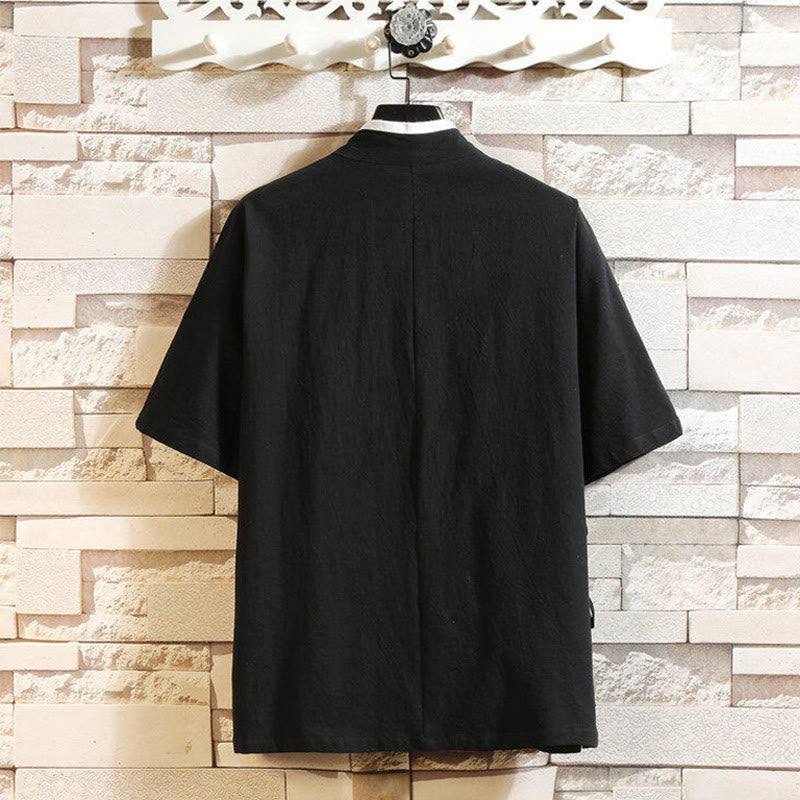 Cotton Linen Side-Lace Crane Meditation Shirt