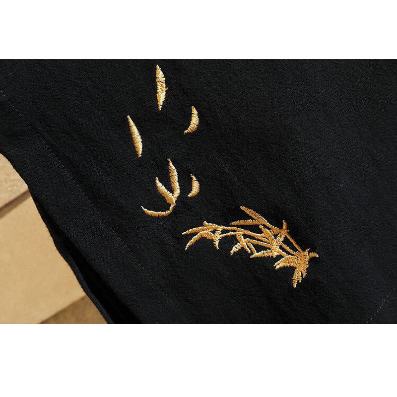 Cotton Linen Side-Lace Crane Meditation Shirt