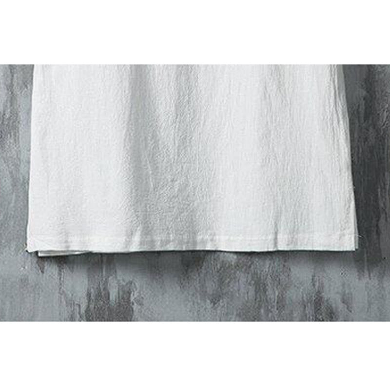 Summer Chinese Frog-Button Printing Men's Plain Patchwork Half Sleeve Cotton Linen Shirt