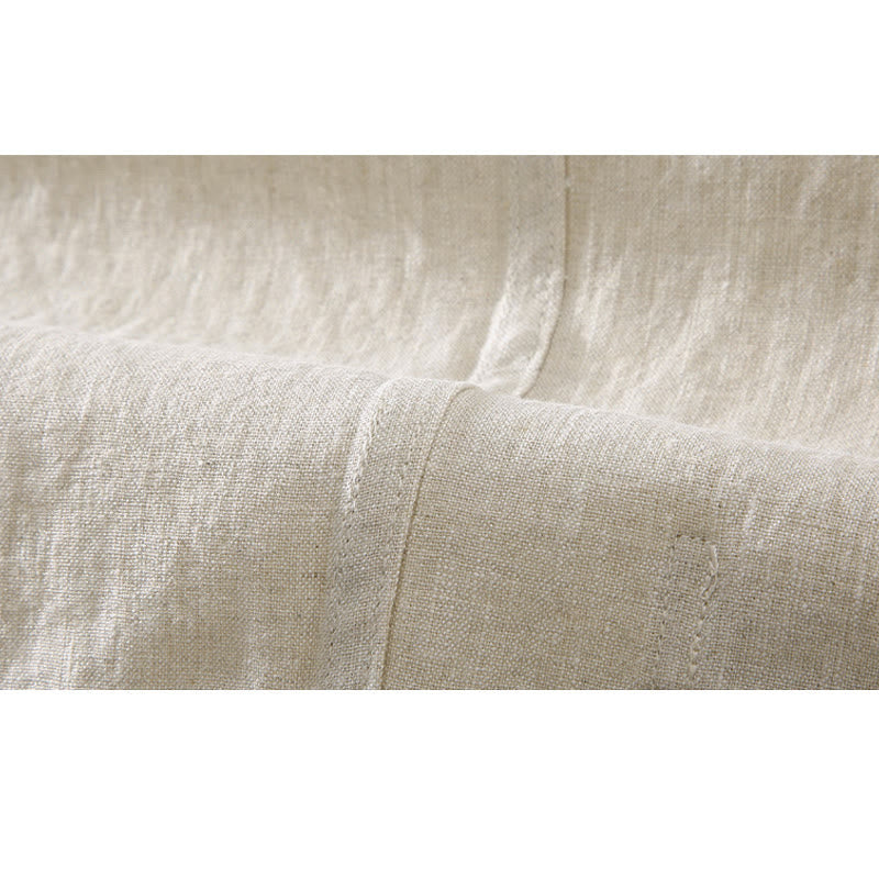 Vintage Plain Tang Suit Chinese Frog-Button Cotton Linen Men's Shirt With Pockets