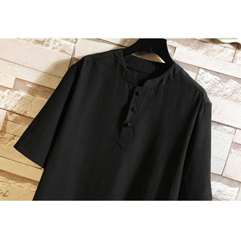 Vintage Casual Solid Color Men's Short Sleeve Shirt Jacket
