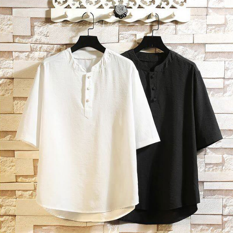 Vintage Casual Solid Color Men's Short Sleeve Shirt Jacket