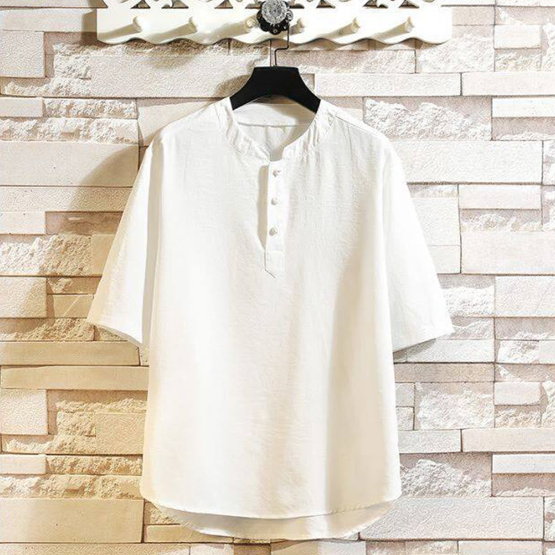 Vintage Casual Solid Color Men's Short Sleeve Shirt Jacket