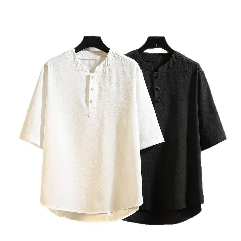 Vintage Casual Solid Color Men's Short Sleeve Shirt Jacket