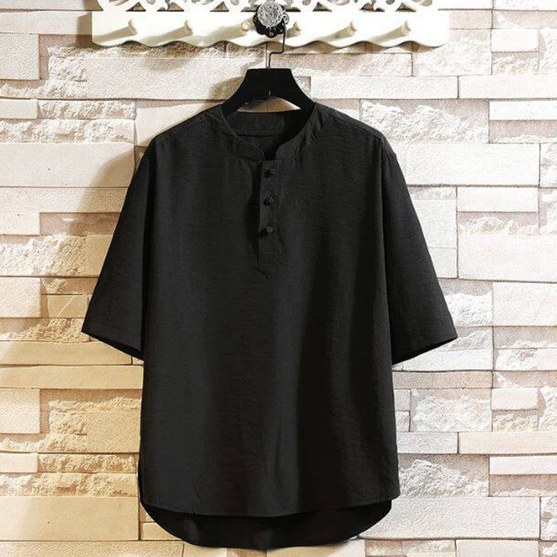 Vintage Casual Solid Color Men's Short Sleeve Shirt Jacket