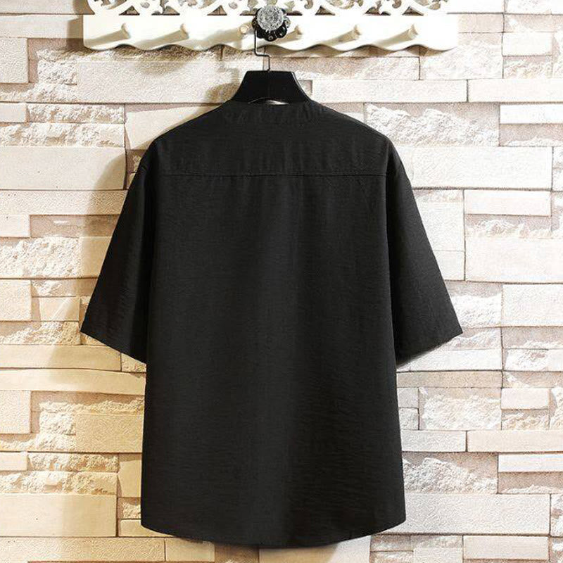 Vintage Casual Solid Color Men's Short Sleeve Shirt Jacket