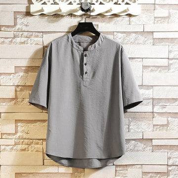 Vintage Casual Solid Color Men's Short Sleeve Shirt Jacket