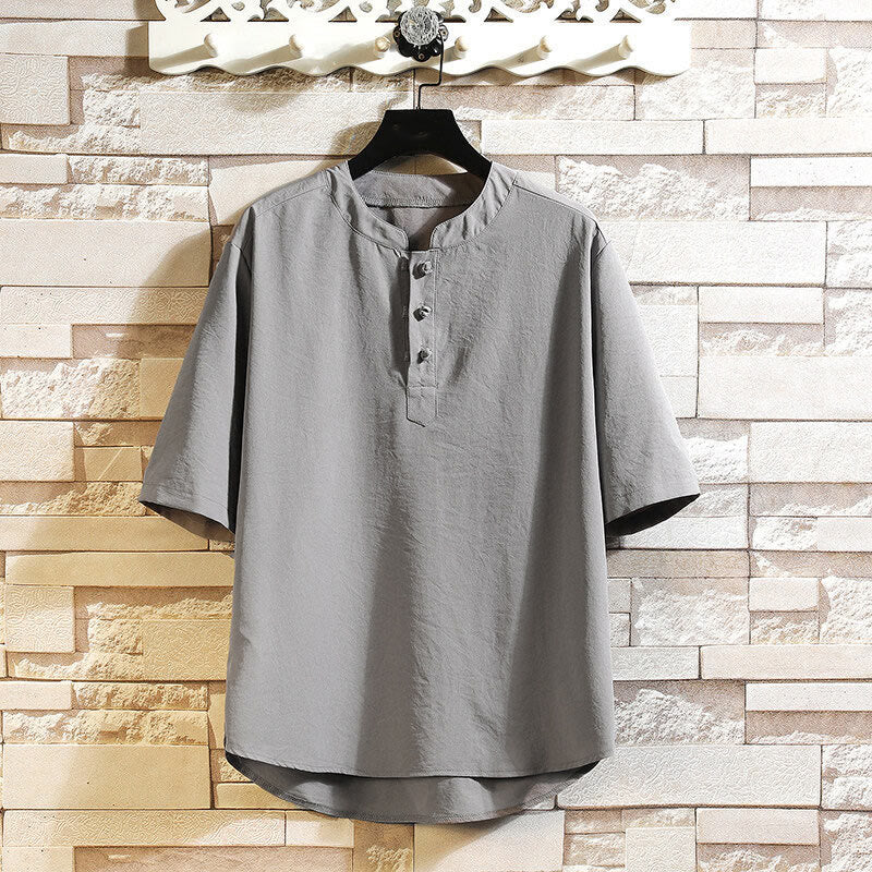 Vintage Casual Solid Color Men's Short Sleeve Shirt Jacket