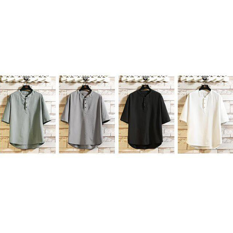 Vintage Casual Solid Color Men's Short Sleeve Shirt Jacket