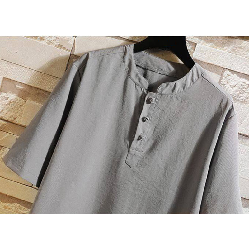 Vintage Casual Solid Color Men's Short Sleeve Shirt Jacket