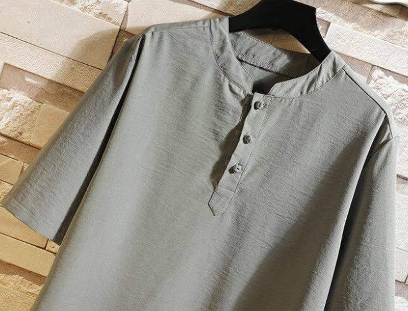 Vintage Casual Solid Color Men's Short Sleeve Shirt Jacket