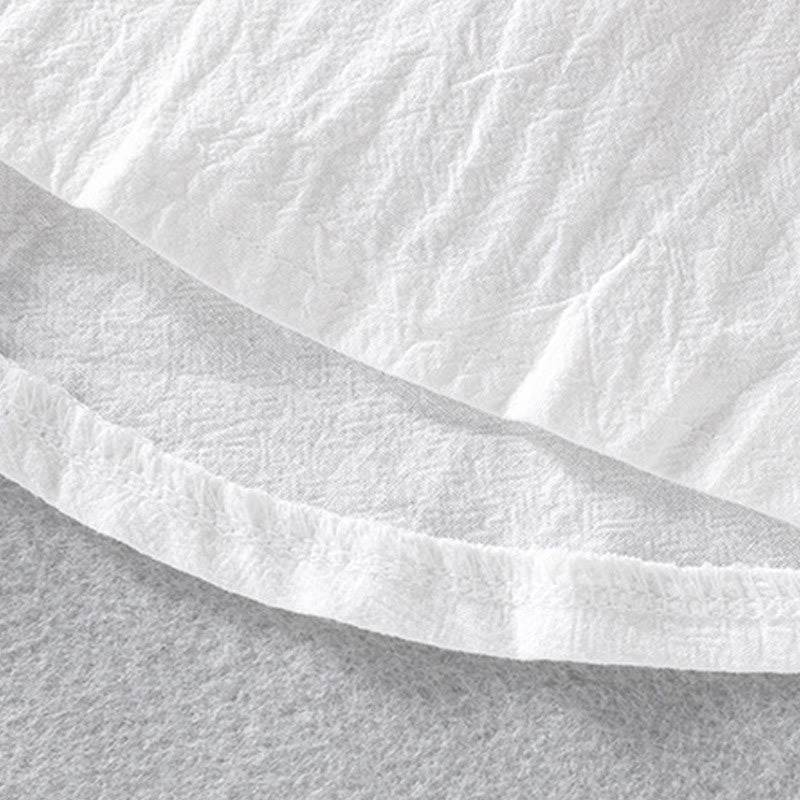 Vintage Casual Plain Single Breasted Three Quarter Sleeve Men's Cotton Linen Shirt With Pocket