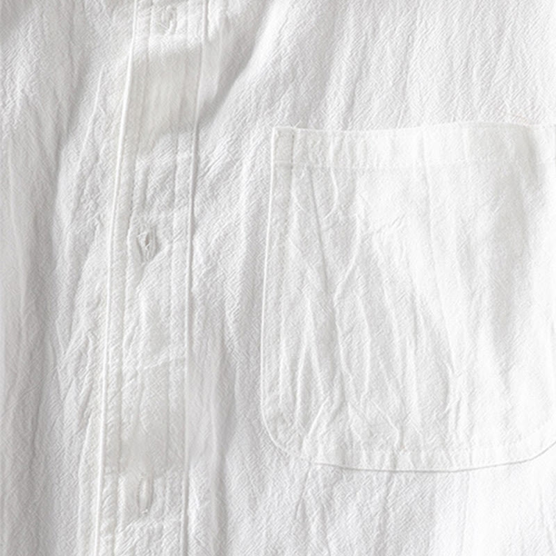 Vintage Casual Plain Single Breasted Three Quarter Sleeve Men's Cotton Linen Shirt With Pocket