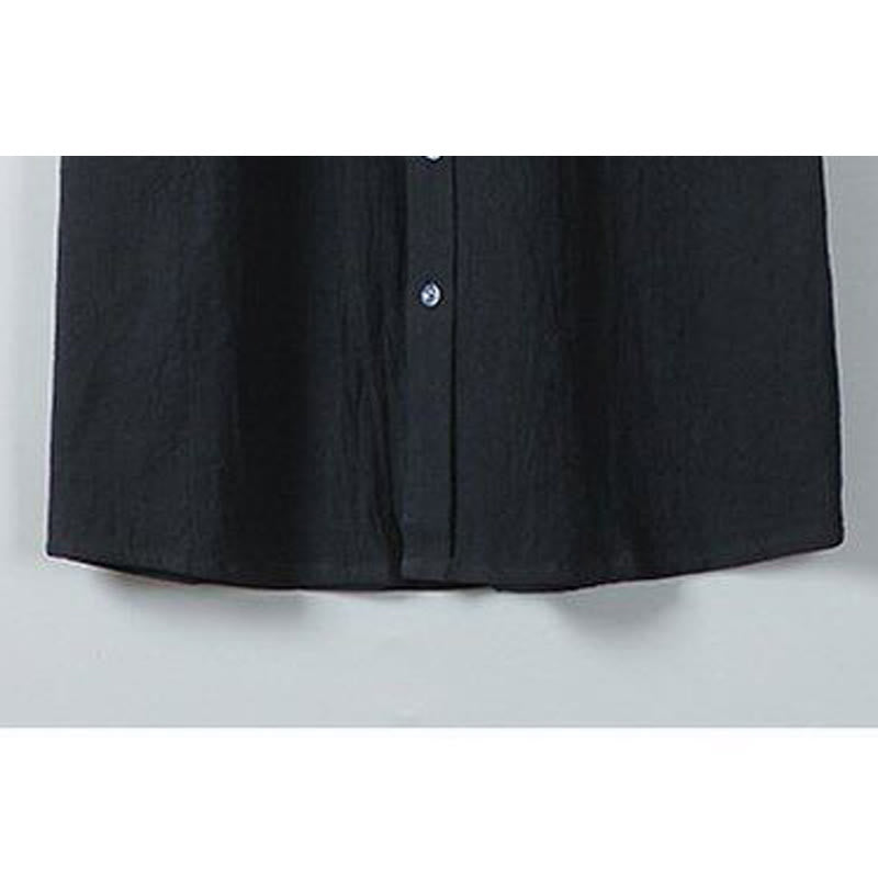 Daily Printing Solid Color Single Breasted Men's Short Sleeve Cotton Linen Shirt WIth Pockets