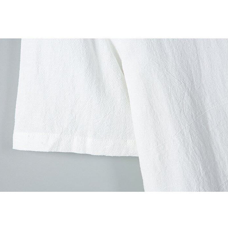 Daily Printing Solid Color Single Breasted Men's Short Sleeve Cotton Linen Shirt WIth Pockets